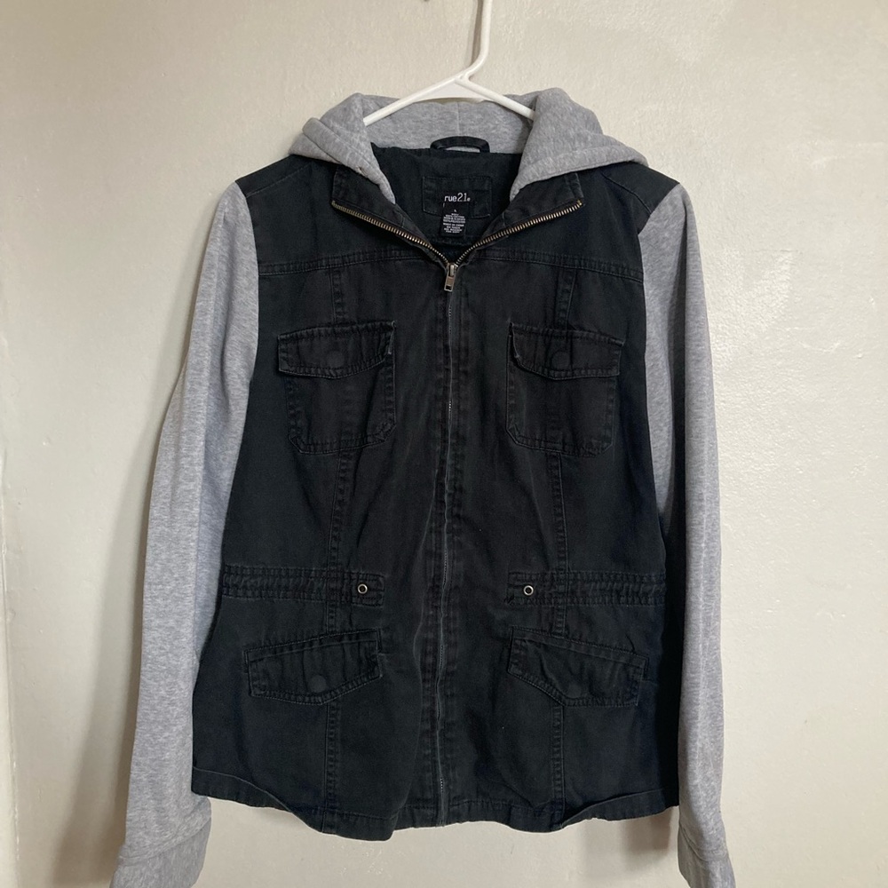 Black and Gray Hooded Jacket